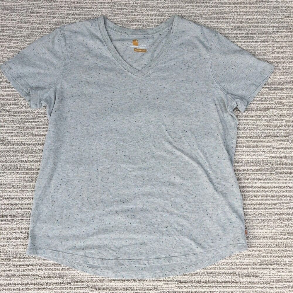 Carhartt Girls Relaxed Fit V-Neck T-Shirt Gray Speckled Short Sleeve L 12/14